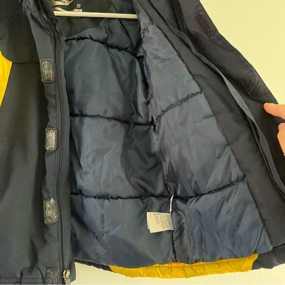 Nike Kids Winter Navy Blue Yellow Jacket with Double Closure Back Spell Out 3T - Picture 5 of 11